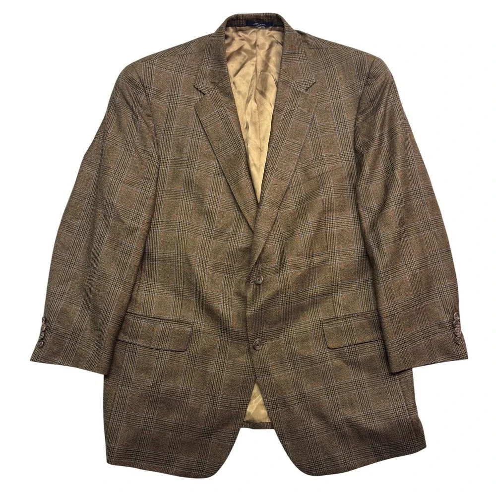 Hart Schaffner Marx 44S Brown Plaid Blazer Jacket Sport Suit Coat Wool USA